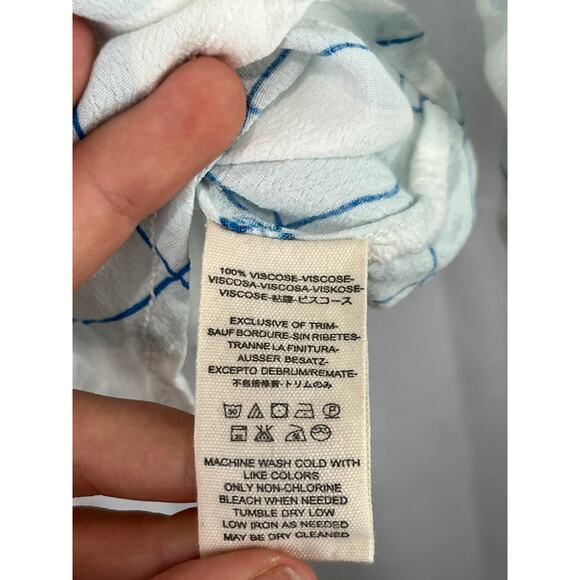 FREE PEOPLE Size S Window To My Heart Button Down Shirt Check Floral White Blue - Picture 8 of 9